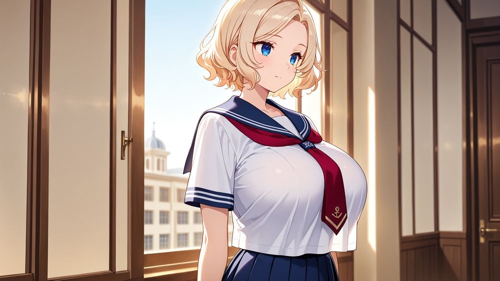 サンプル画像2:爆乳茶髪＆金髪スク水美少女が顧問と放課後種付け特訓【4K】(ニート印刷所) [d_592807]