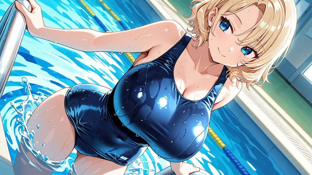 爆乳茶髪&金髪スク水美少女が顧問と放課後種付け特訓【4K】 画像4