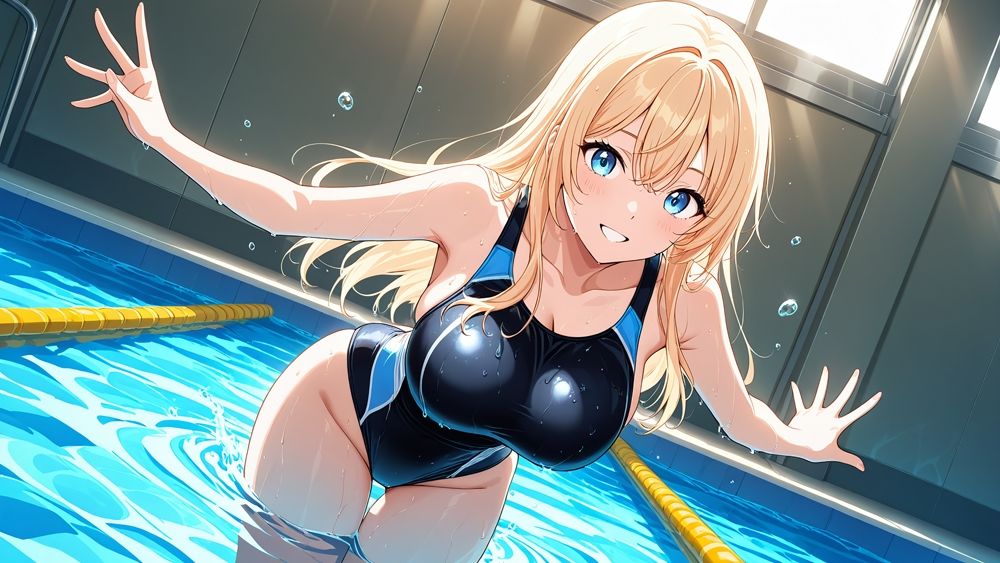 サンプル画像4:褐色コーチが金髪＆緑髪爆乳競泳美女を種付け調教【4K】【FANZA専売】(ニート印刷所) [d_592841]