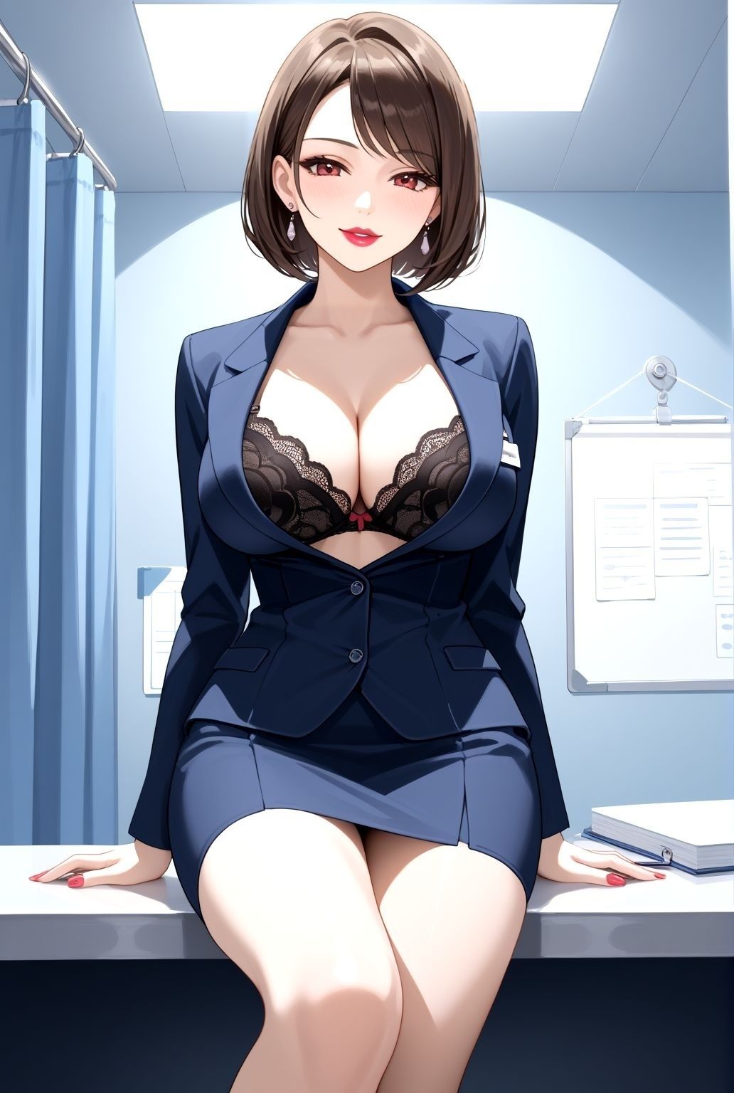 ショートヘア熟女 白衣の下の濡れた欲望 画像1