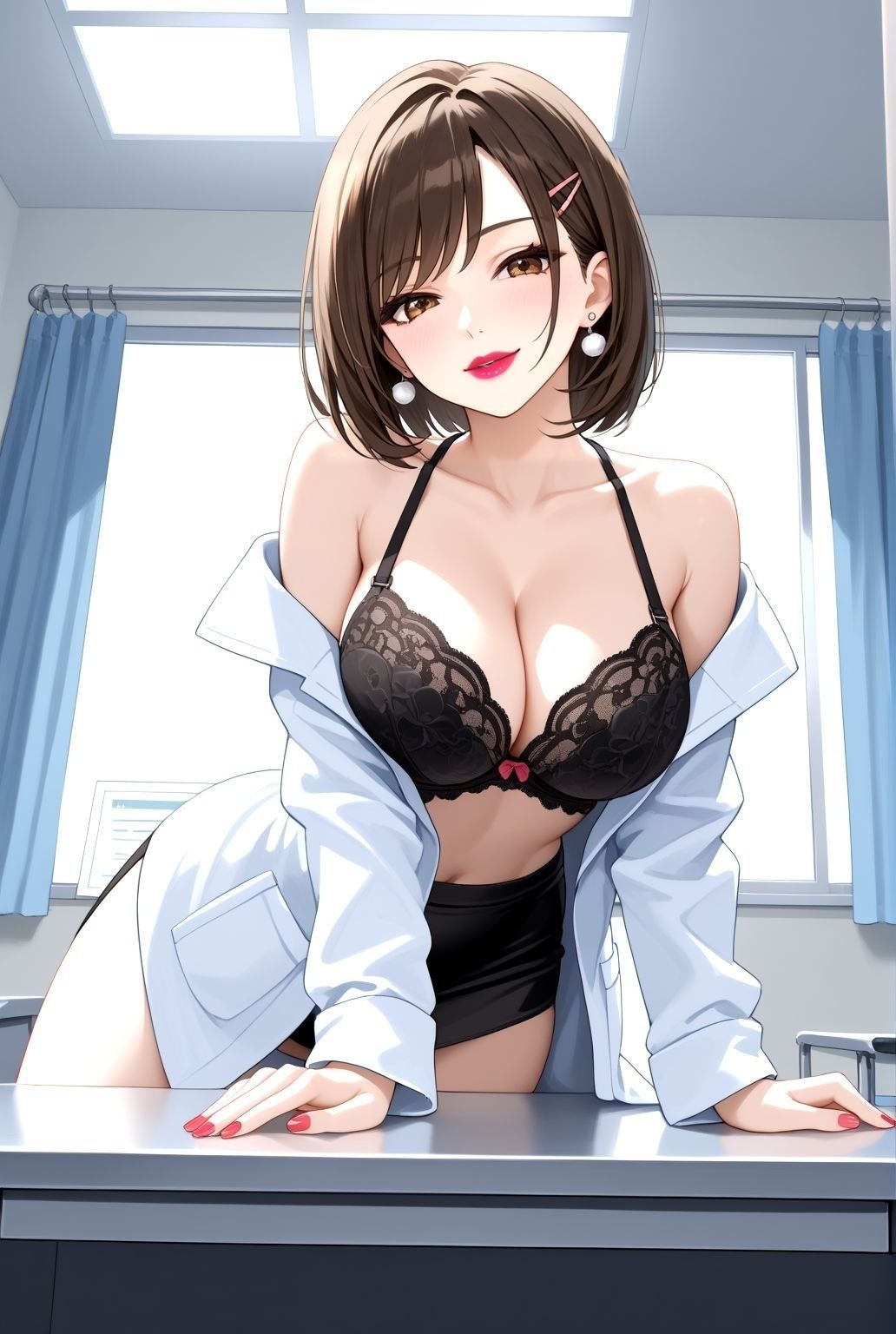 ショートヘア熟女 白衣の下の濡れた欲望 画像2