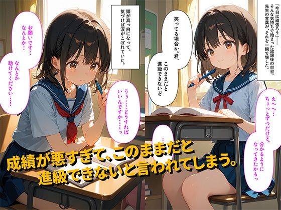 サンプル画像1:【500枚】成績が悪すぎて進級も危ういといわれた私は黙っててほしくて先生のお願いを聞くことになった件【初体験】【先生とロリ美少女の初体験中出しセックス】(イケナイコレクション) [d_594022]