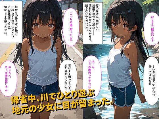 サンプル画像1:【500枚】帰省先の川で見かけた地元の少女に声をかけたらそのまま家に遊びに来て…俺は悪い大人になった。【日焼け黒髪ロング美少女と帰省帰りのおじさん一夜限りのセックス】【初体験】【処女】(イケナイコレクション) [d_594080]