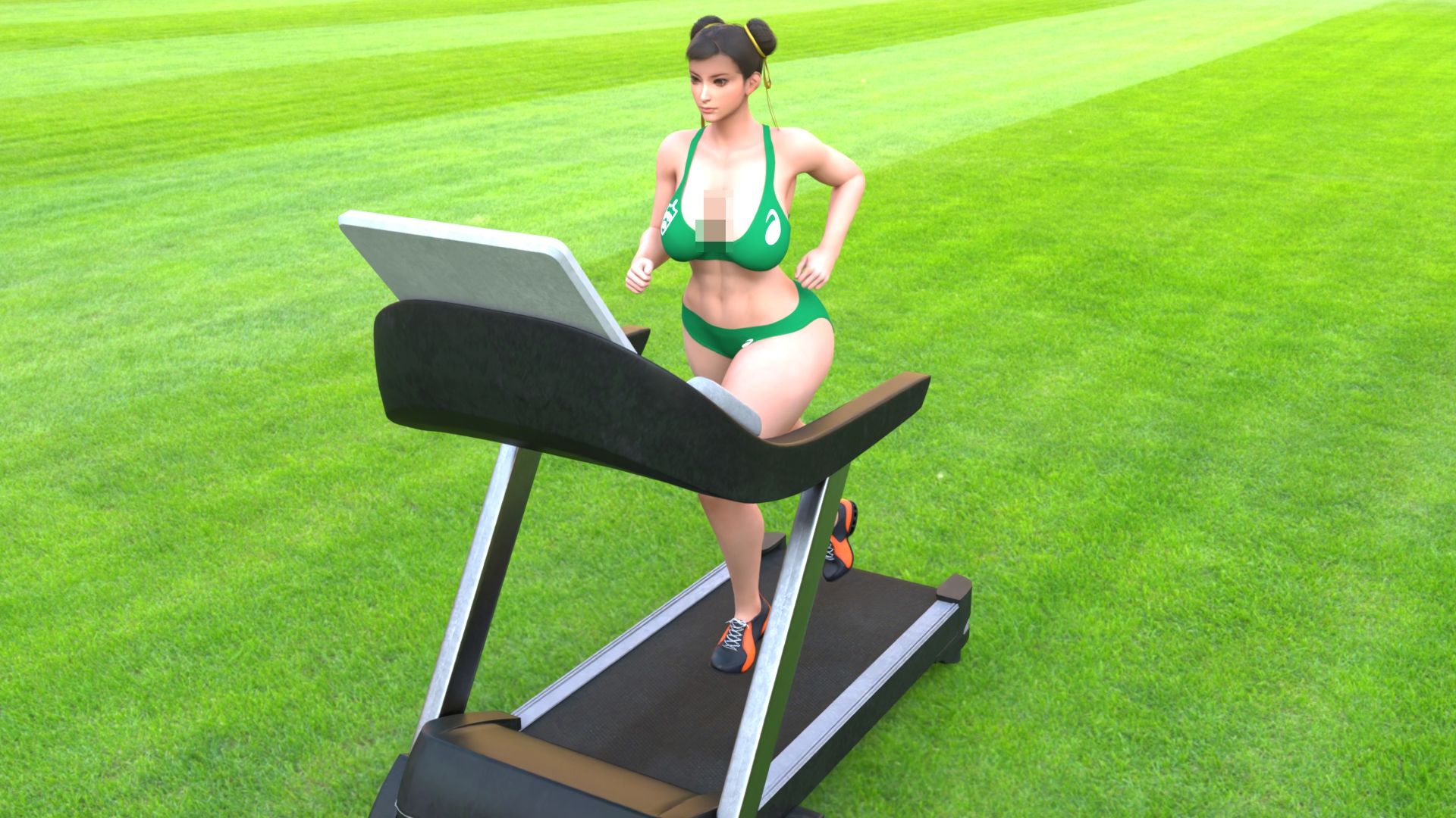 元祖中華女性格闘家「チュンリー(春麗)」の陸上競技ユニフォームランニング乳揺れ 画像1