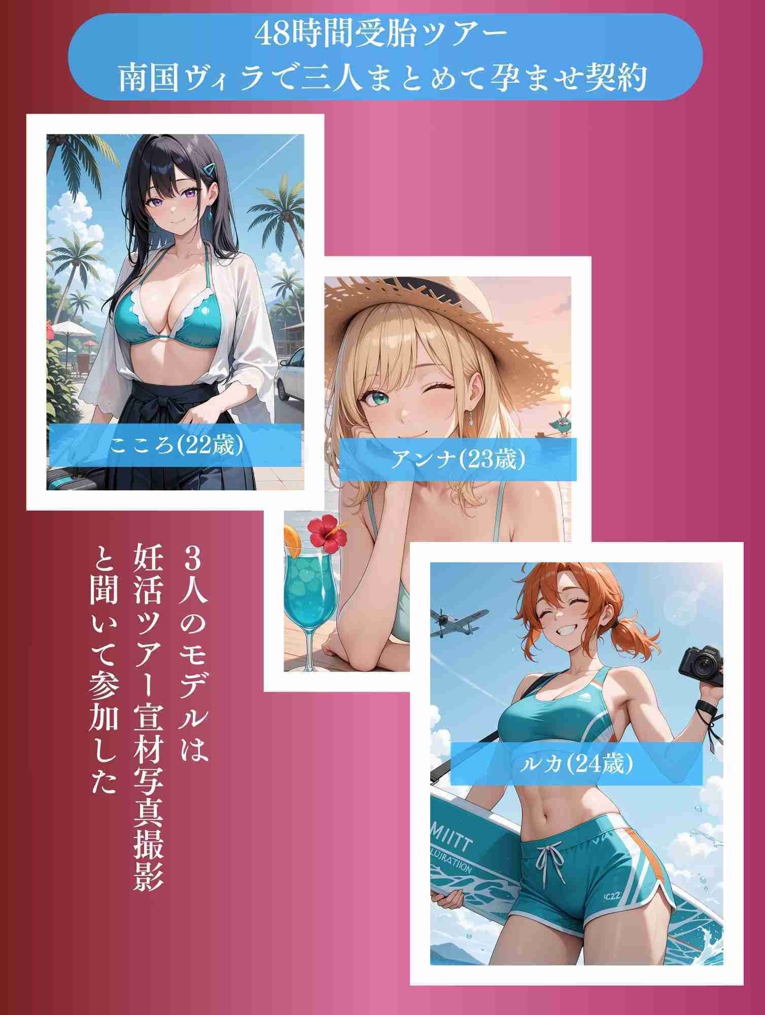 サンプル画像1:48時間受胎ツアー  南国ビラで三人まとめて孕ませ契約  もともと宣材写真撮影のはずなのに(満開の花園) [d_594790]