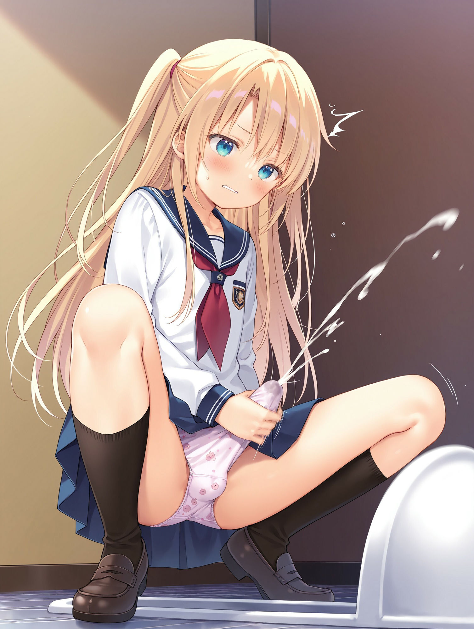 女子トイレに侵入して女装オナニー 画像1