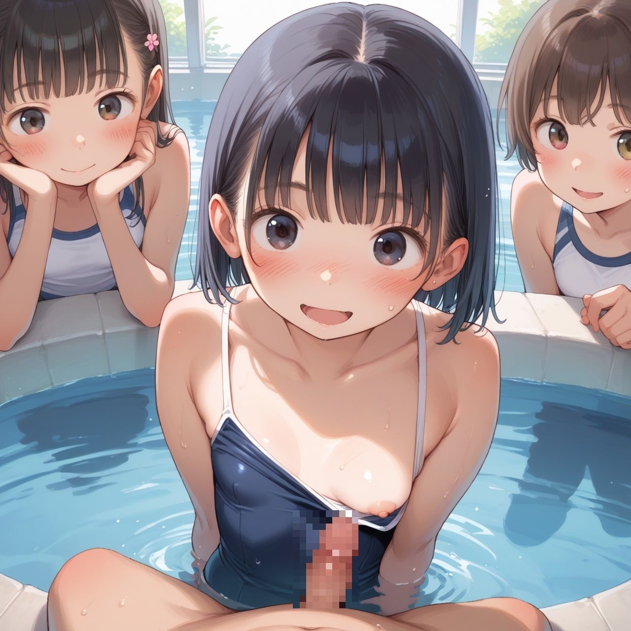 複数ヒロイン高画質 ちっぱいロリ×スク水ハーレム 画像8