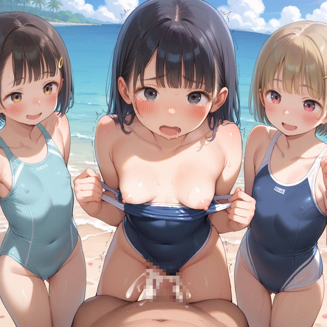 複数ヒロイン高画質 ちっぱいロリ×スク水ハーレム 画像10