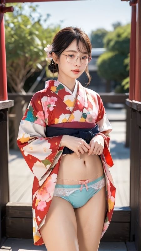 眼鏡美人の和装パンチラ写真集 〜AI-generated着物グラビア〜 画像1