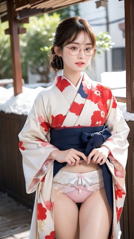 眼鏡美人の和装パンチラ写真集 〜AI-generated着物グラビア〜 画像2