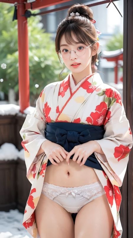 眼鏡美人の和装パンチラ写真集 〜AI-generated着物グラビア〜 画像3