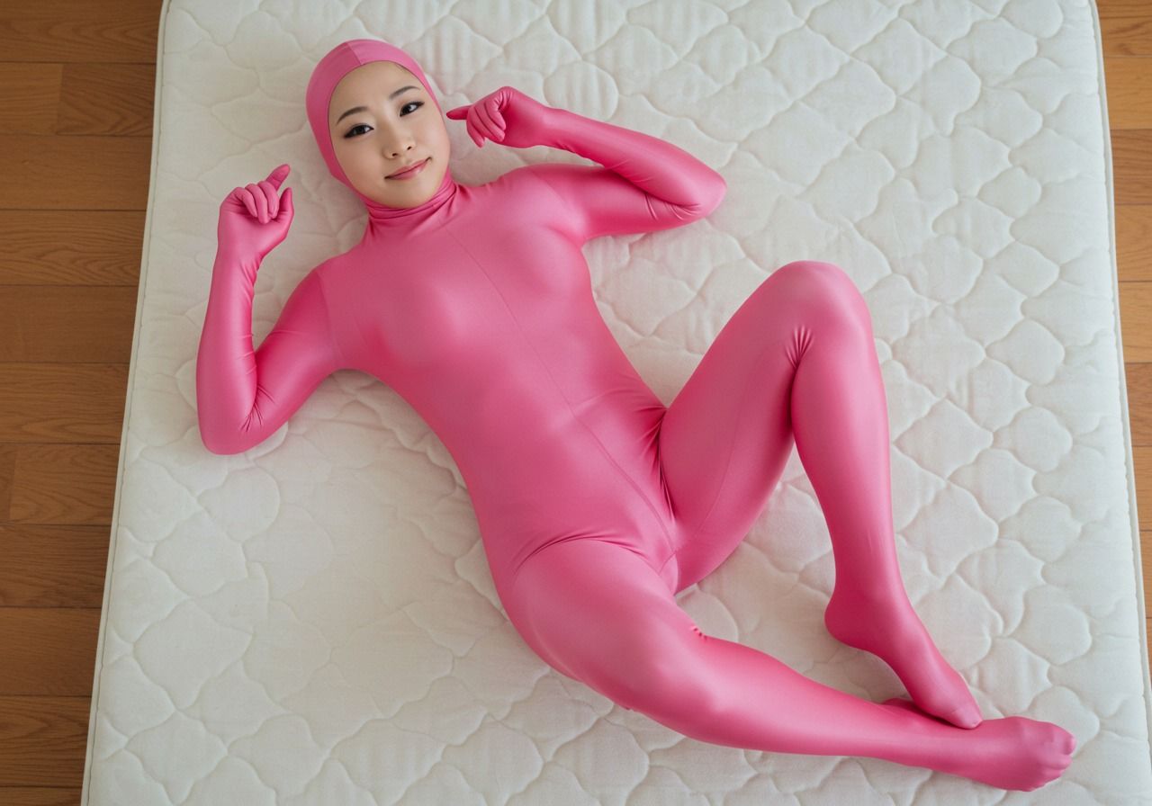 サンプル画像2:日常的・ピンク全身タイツ 画像集 10種 200枚(顔出し全身タイツ0703) [d_595768]