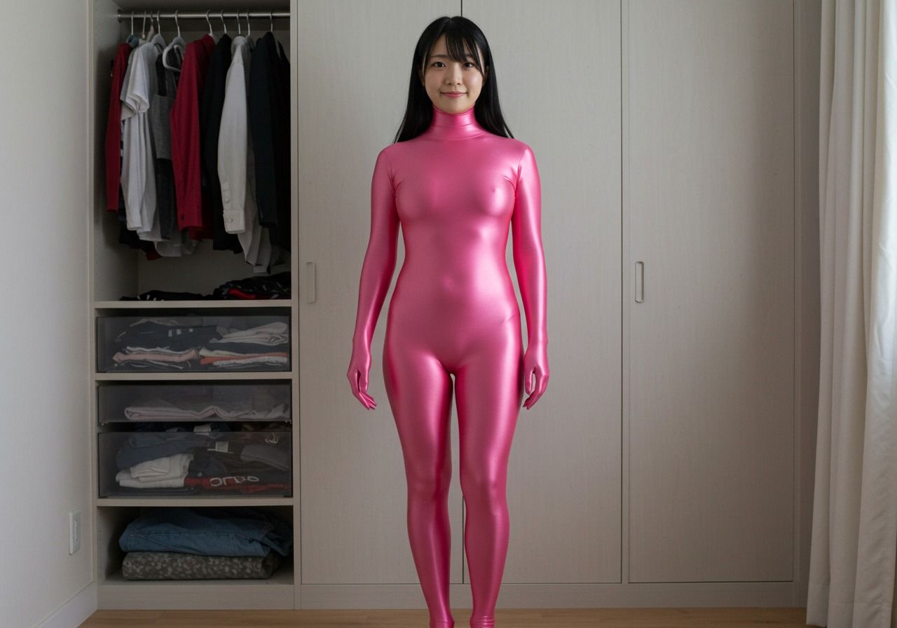 サンプル画像3:日常的・ピンク全身タイツ 画像集 10種 200枚(顔出し全身タイツ0703) [d_595768]