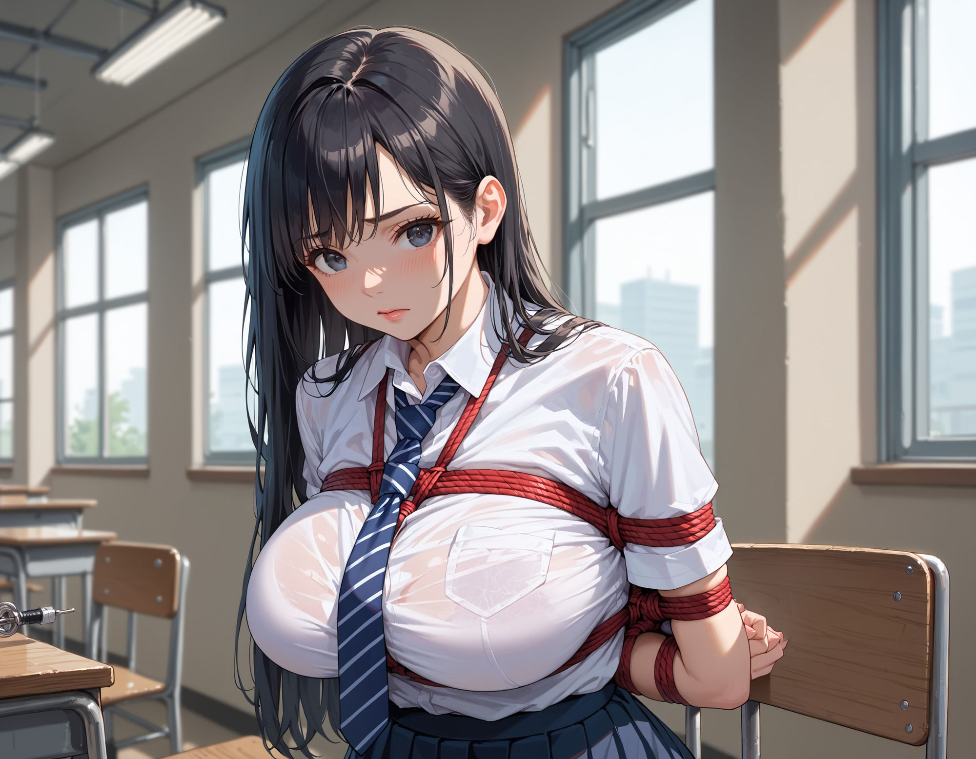 サンプル画像1:清楚系爆乳女子校生を緊縛しました！(あもあも) [d_595950]