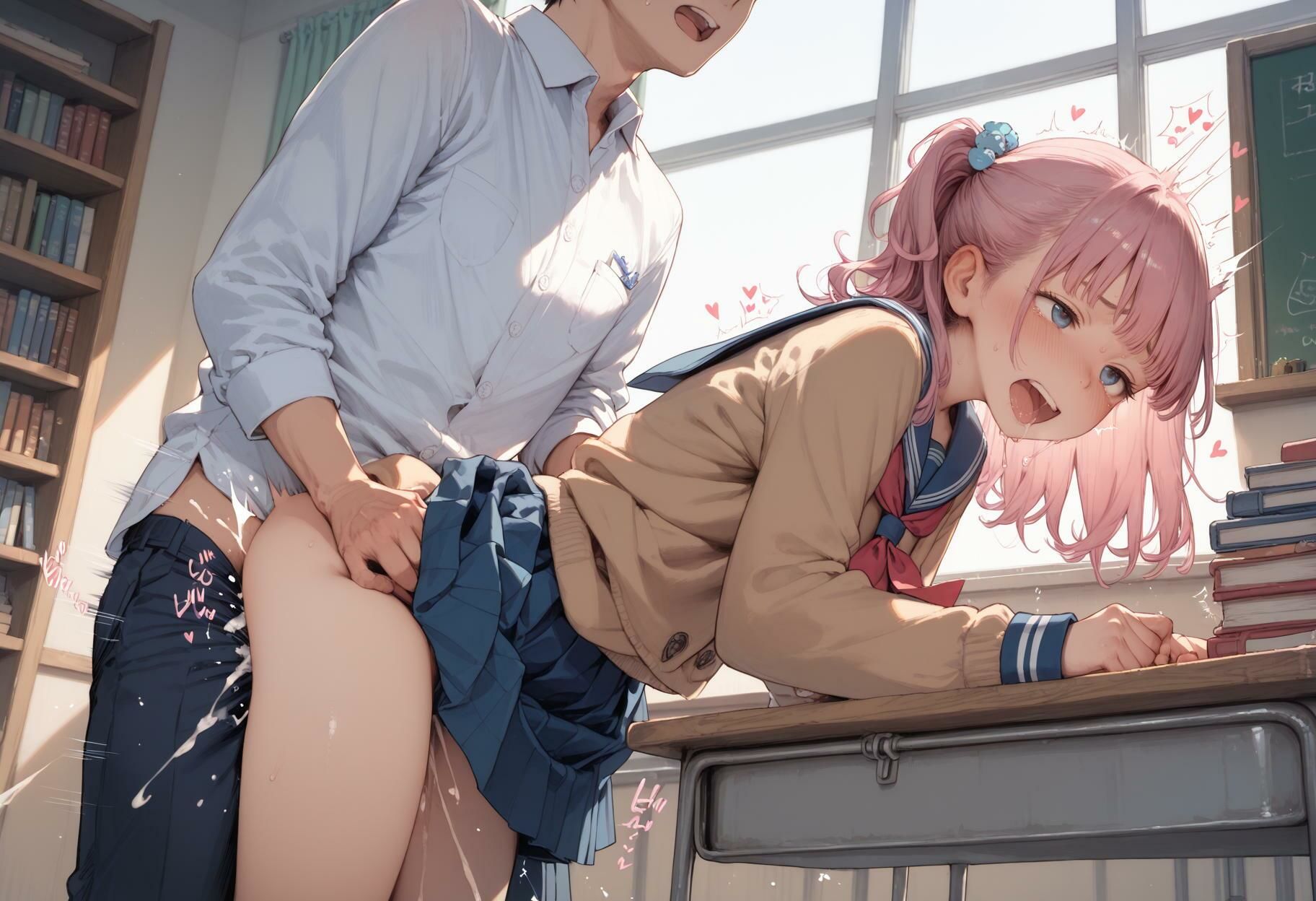 【同級生と教室でセックス】後ろから挿入大量中出し 画像5