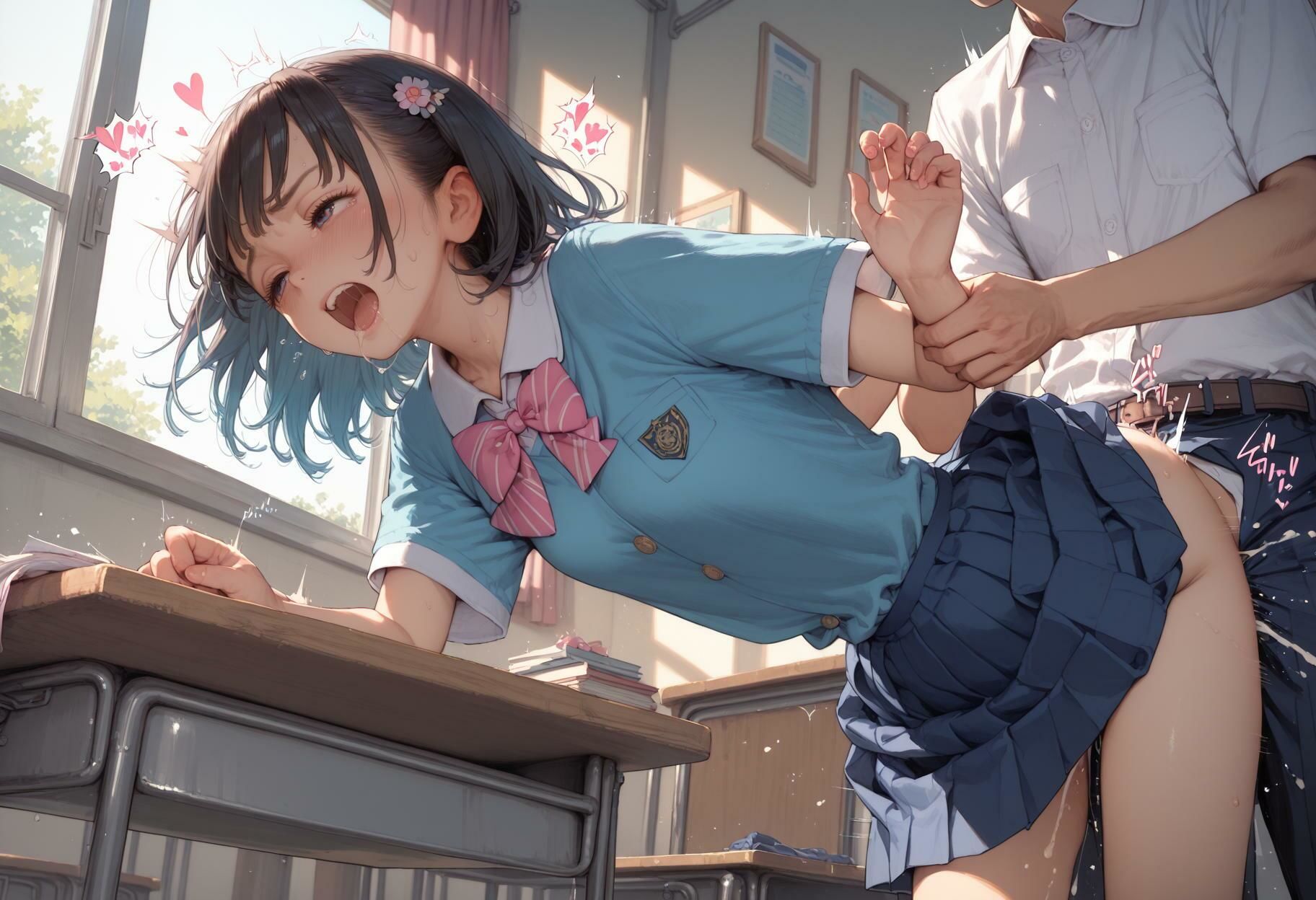 【同級生と教室でセックス】後ろから挿入大量中出し 画像6