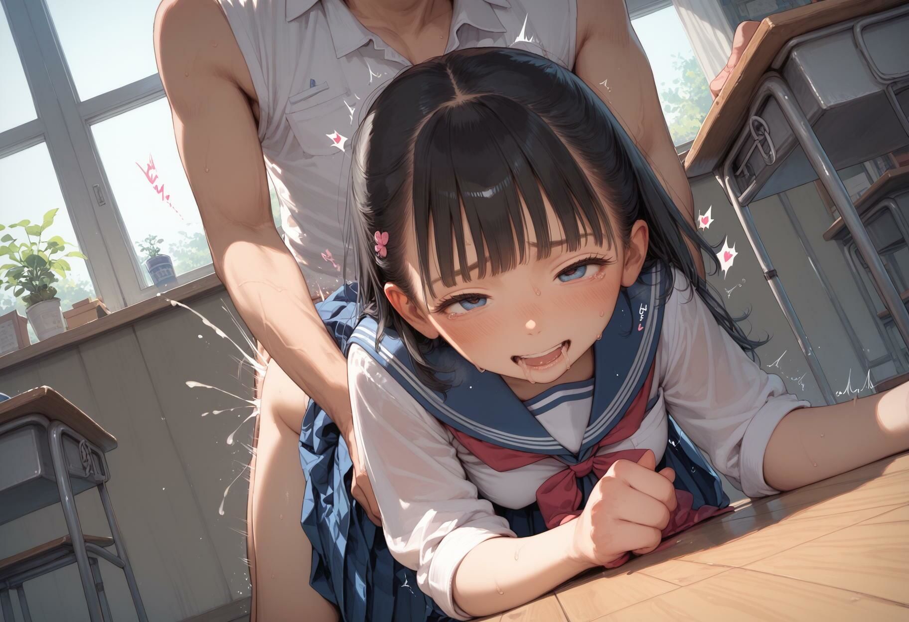 【同級生と教室でセックス】後ろから挿入大量中出し 画像8