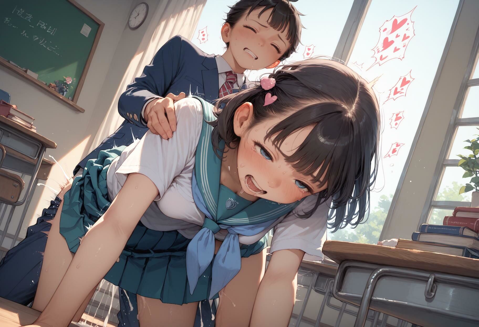 【同級生と教室でセックス】後ろから挿入大量中出し 画像9