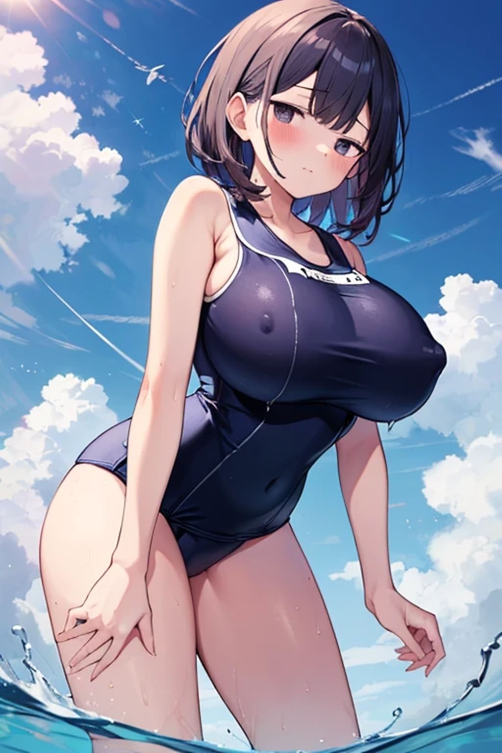 ジト目な巨乳ちゃんと一緒に昼プール→夜プール→更衣室(はーと) 画像2