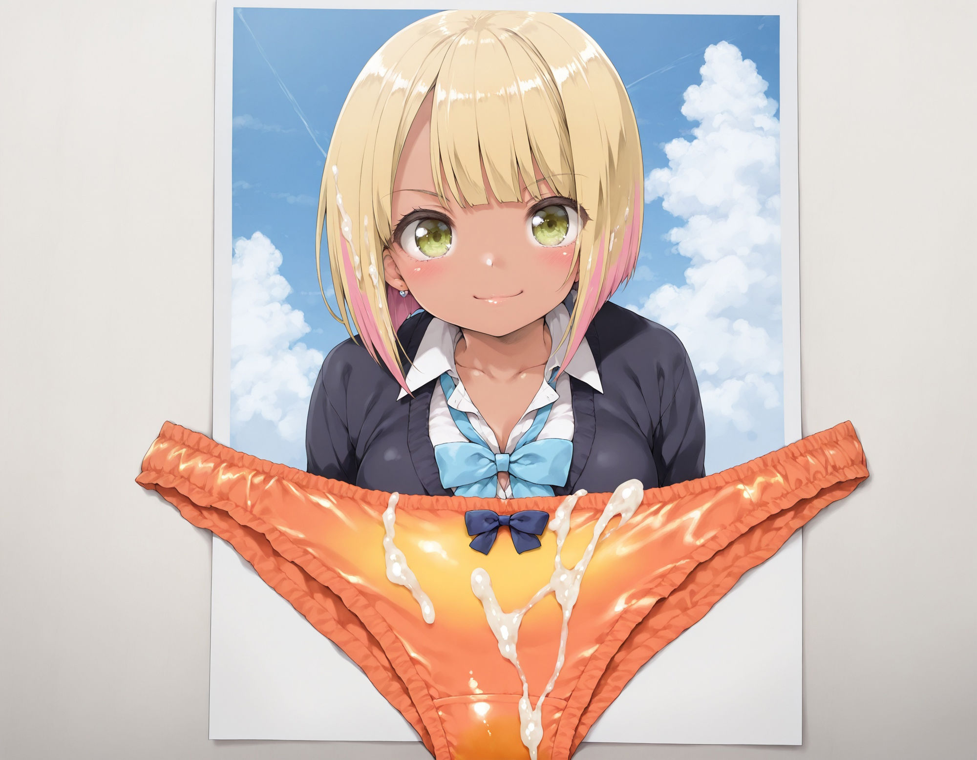 ギャル制服女子の使用済みパンツにザーメンぶっかけ 画像1