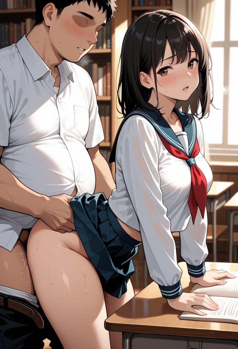 声が出せない図書室で中出しされる女子校生 画像1
