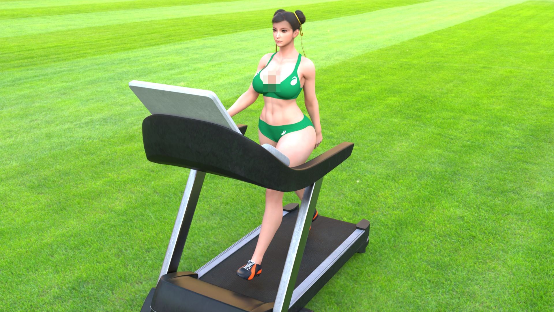 サンプル画像2:元祖中華女性格闘家「チュンリー（春麗）」の陸上競技ユニフォームウォーキング乳揺れ(Ozone_Layer) [d_596424]