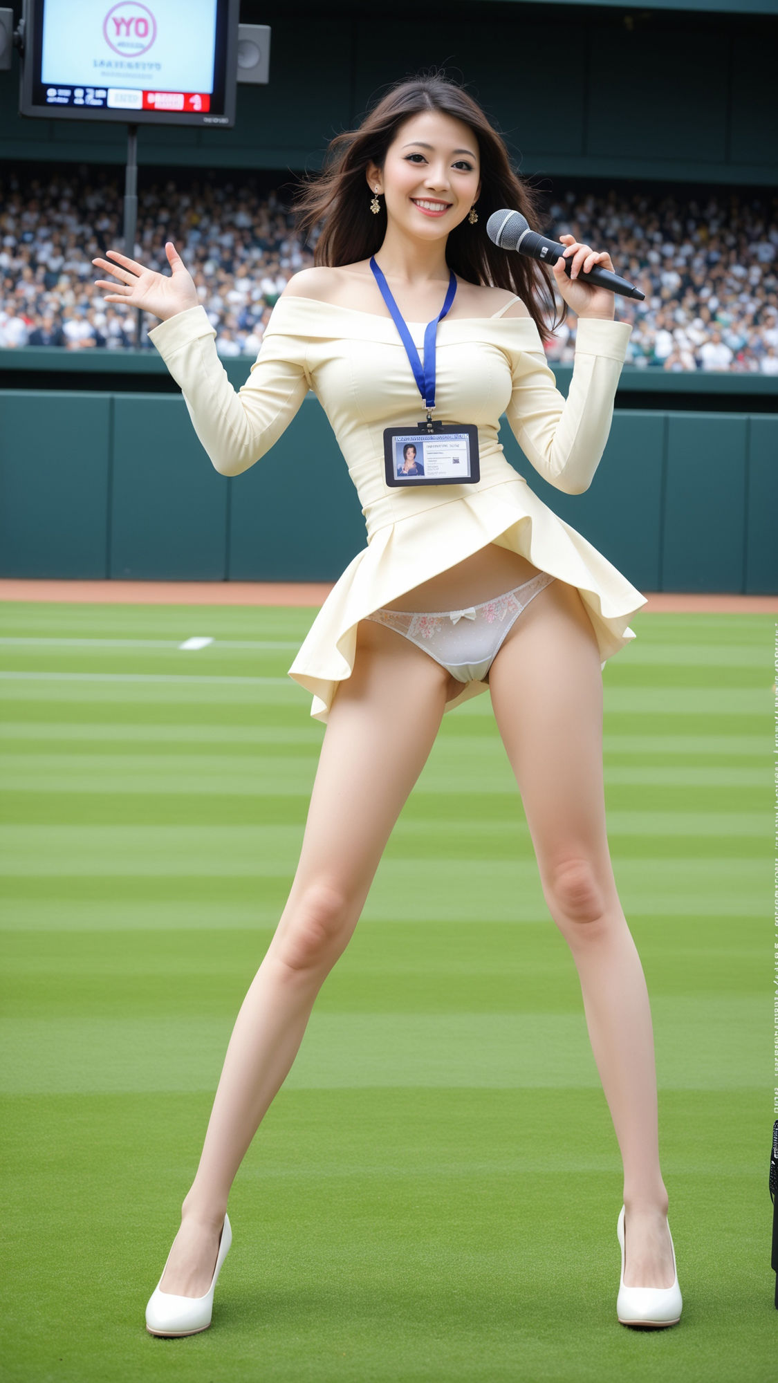 ヒーローインタビューで舞うパンチラ女子アナ 画像2