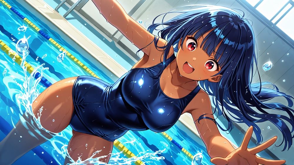 サンプル画像4:褐色肌の藍髪＆栗毛スク水ビューティが顧問教師と孕ませレッスン【4K】(ニート印刷所) [d_597124]