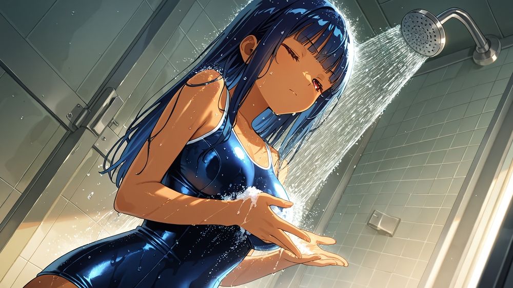 サンプル画像6:褐色肌の藍髪＆栗毛スク水ビューティが顧問教師と孕ませレッスン【4K】(ニート印刷所) [d_597124]