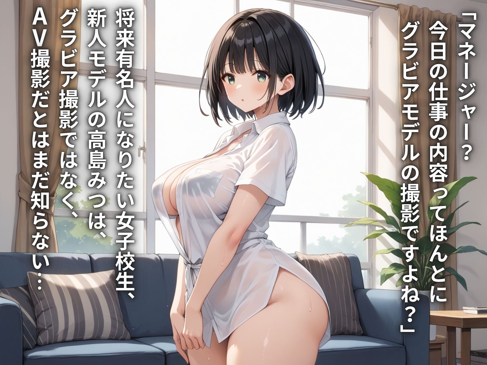 サンプル画像1:芸能事務所にグラビアと騙されてAVデビュー？！Iカップ巨乳アイドルJK初体験(うおでっか) [d_597518]