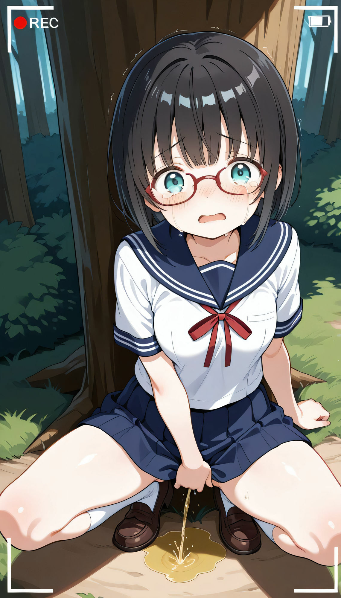 サンプル画像2:森の中でおしっこしているところを撮影されてしまった眼鏡っ子の受難(AI factory) [d_597626]