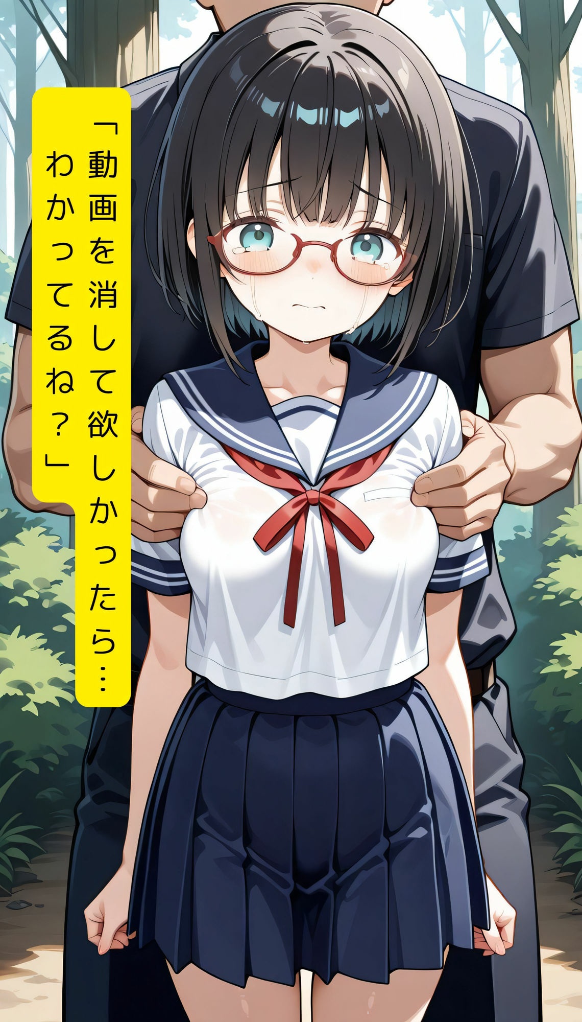 サンプル画像3:森の中でおしっこしているところを撮影されてしまった眼鏡っ子の受難(AI factory) [d_597626]