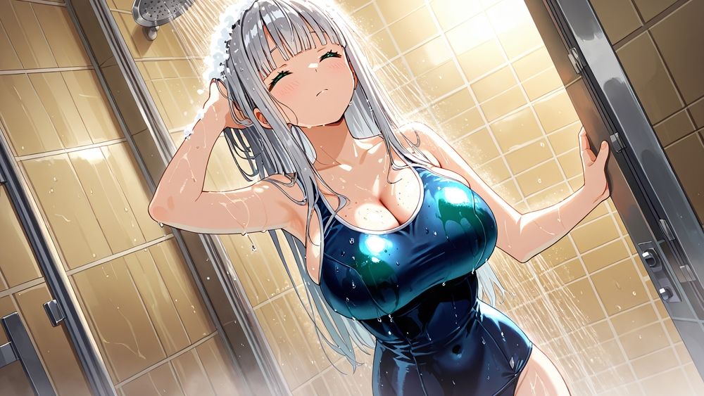 銀髪クール妹と紫髪誘惑姉がスク水姿で水泳部コーチと秘密交配【4K】 画像5