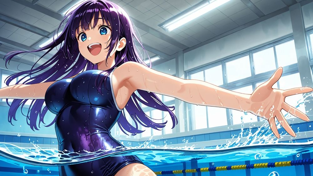 サンプル画像6:銀髪クール妹と紫髪誘惑姉がスク水姿で水泳部コーチと秘密交配【4K】(ニート印刷所) [d_597857]