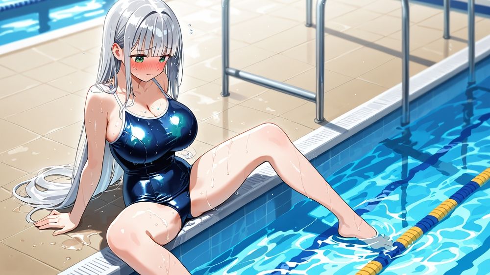 銀髪クール妹と紫髪誘惑姉がスク水姿で水泳部コーチと秘密交配【4K】 画像7