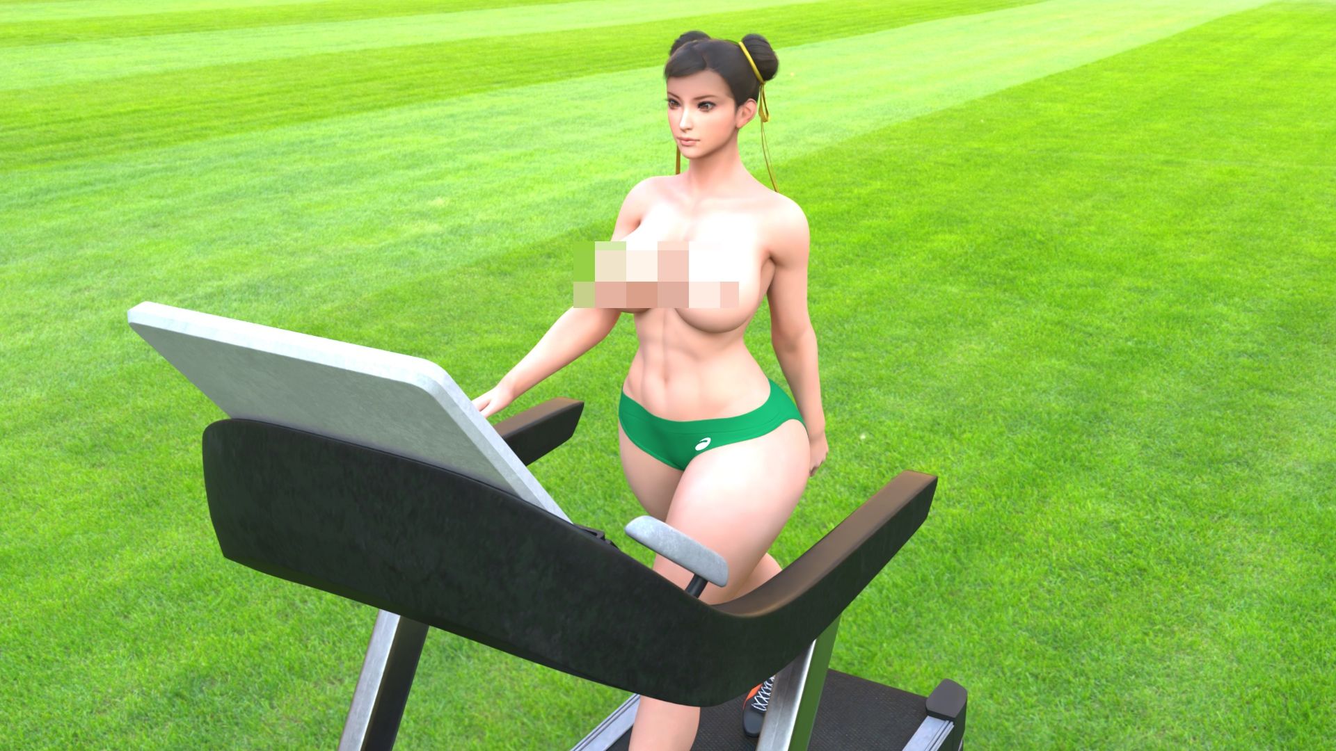 サンプル画像1:元祖中華女性格闘家「チュンリー（春麗）」の陸上競技ユニフォームウォーキング乳揺れ（トップレス丸出しおっぱい編）(Ozone_Layer) [d_597918]