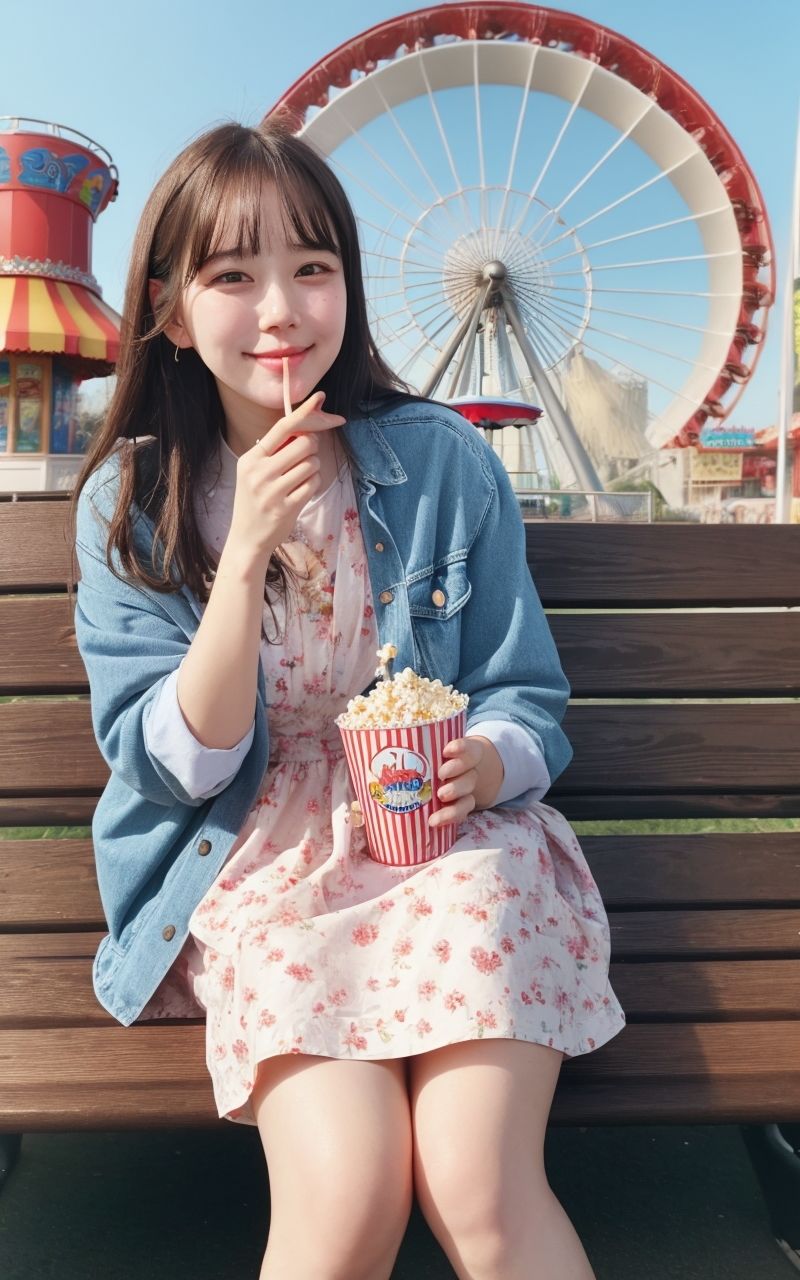 サンプル画像6:AI美女写真集┃遊園地の美女(AI美女写真集┃清楚な大人) [d_598109]