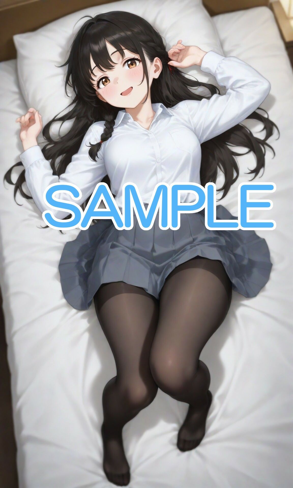 灰色スカートとタイツの学生服姿な女の子とベッドで・・・ 画像1