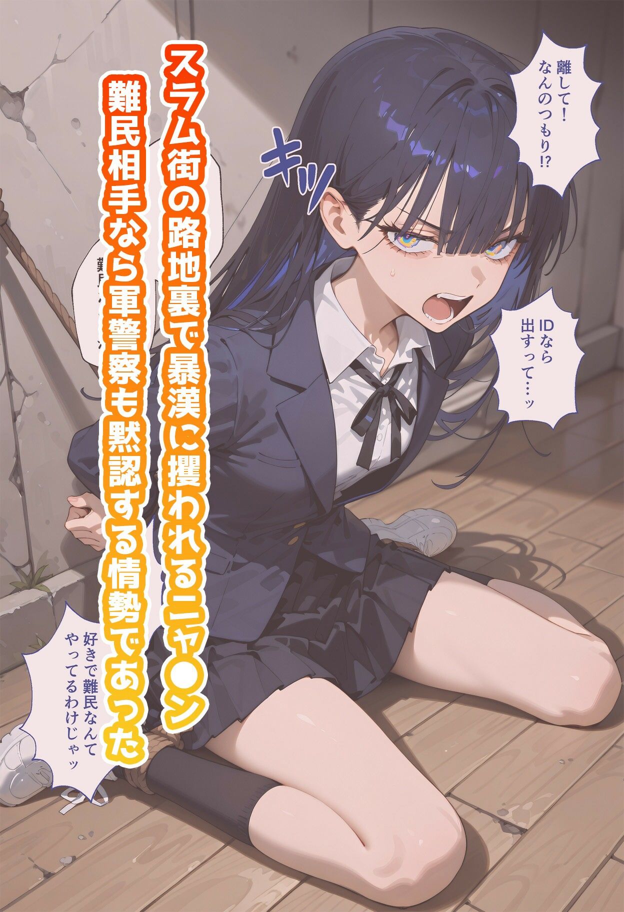 【エロ漫画】ニャ◯ンのいちばん長い日〜キラキラを知った翌日、難民だからと拐われ絶望の電撃レ×プ〜1