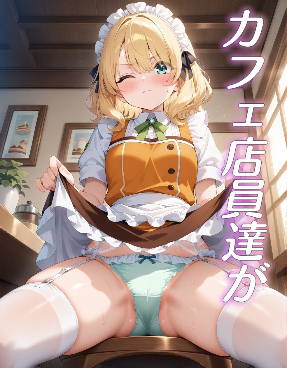 サンプル画像1:嫌な顔でパンツ見せてくるカフェ店員(AIパンツ部) [d_599287]