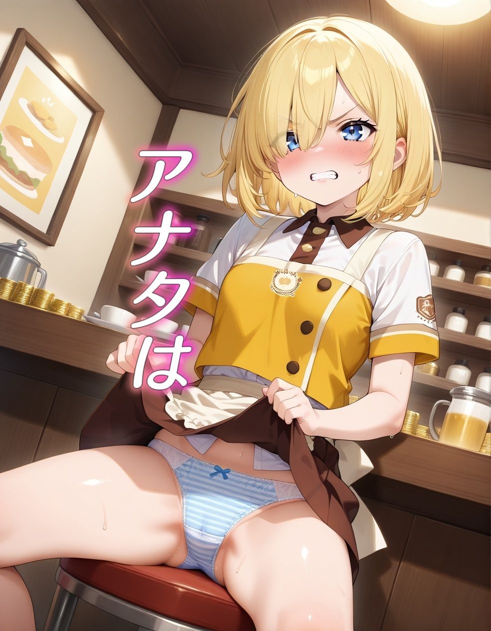 サンプル画像5:嫌な顔でパンツ見せてくるカフェ店員(AIパンツ部) [d_599287]