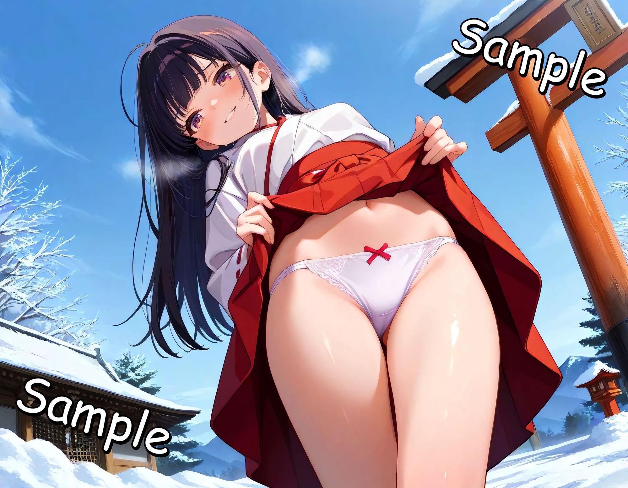 サンプル画像1:雪の神社と巫女の恋 〜冬の吐息と禁断の抱擁〜(チェリー工房) [d_599309]