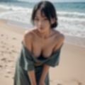 ビーチでチュニックを着ておっぱいポロリ気味のお姉さん（セリフなし  AI画像集）