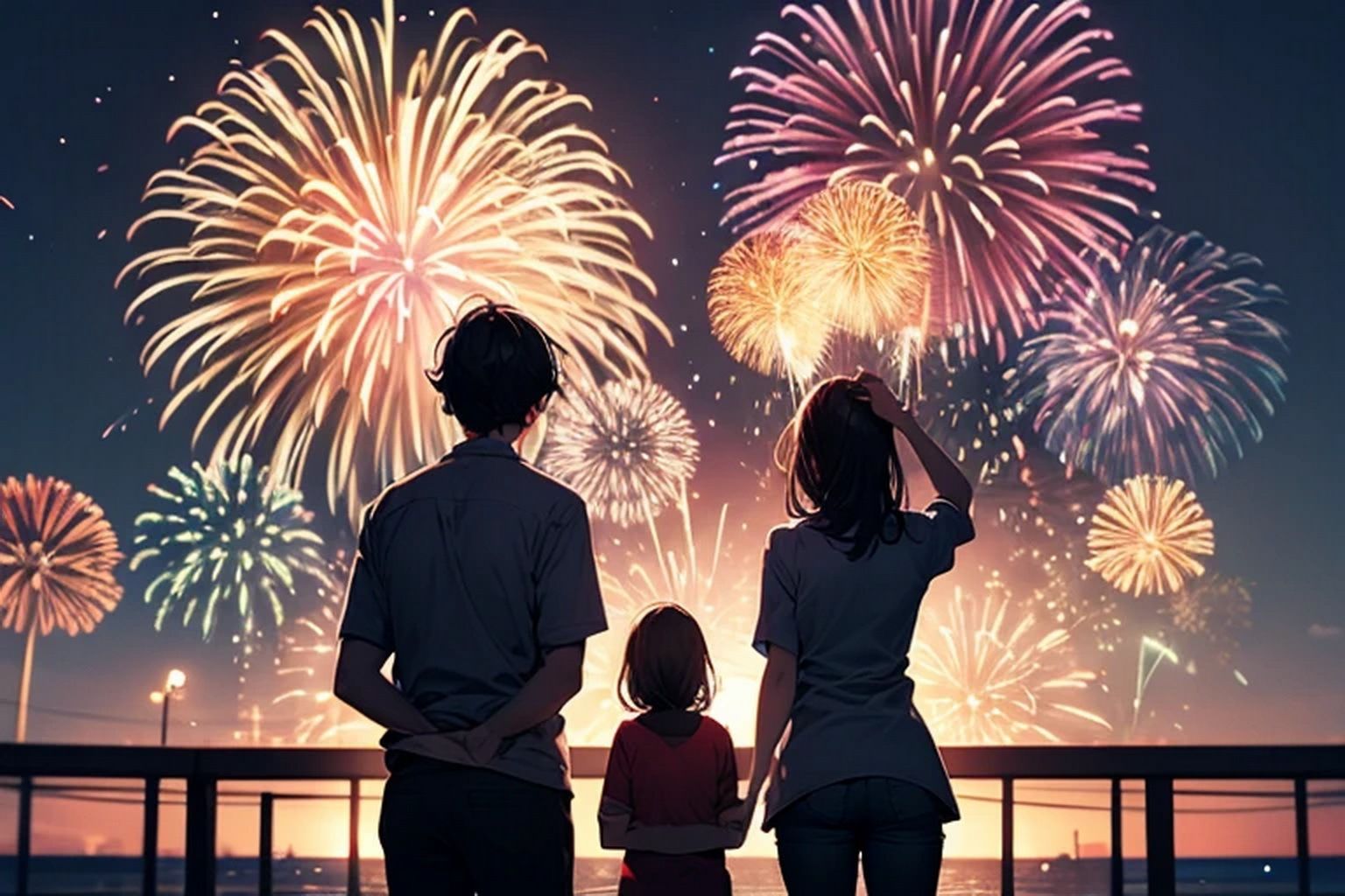 サンプル画像6:花火  背景素材(豊川内角) [d_599819]