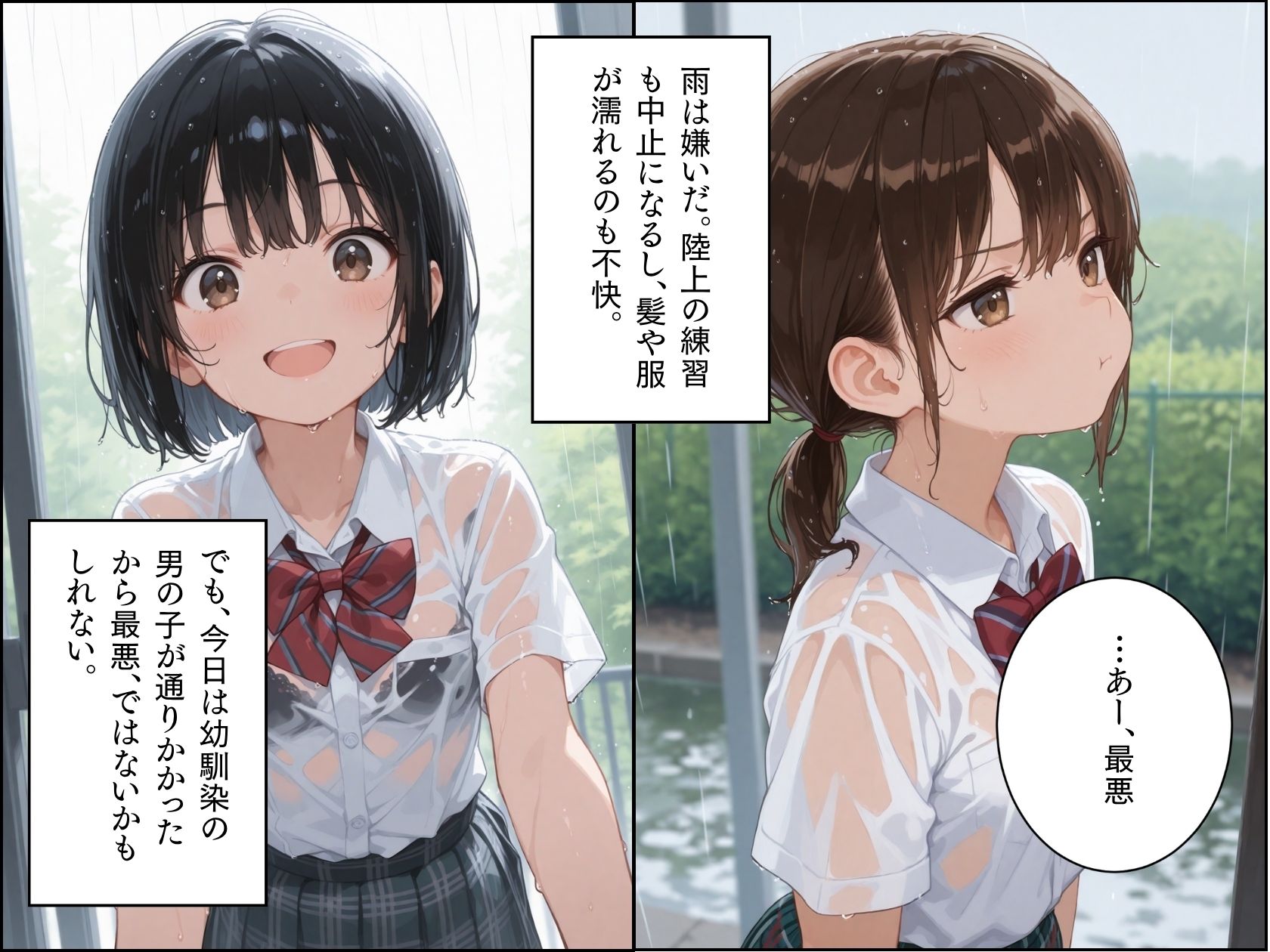 雨宿り。2部活帰りの幼なじみと、二人きりの教室で過ごした話。1