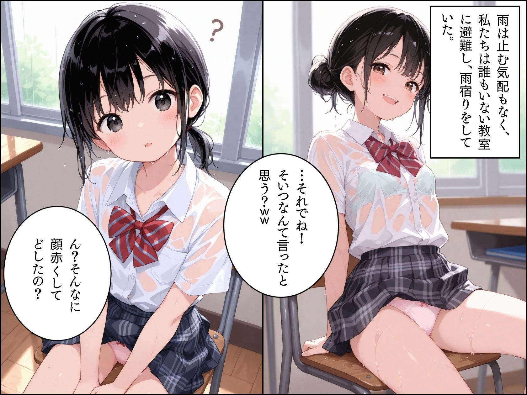 雨宿り。2部活帰りの幼なじみと、二人きりの教室で過ごした話。2