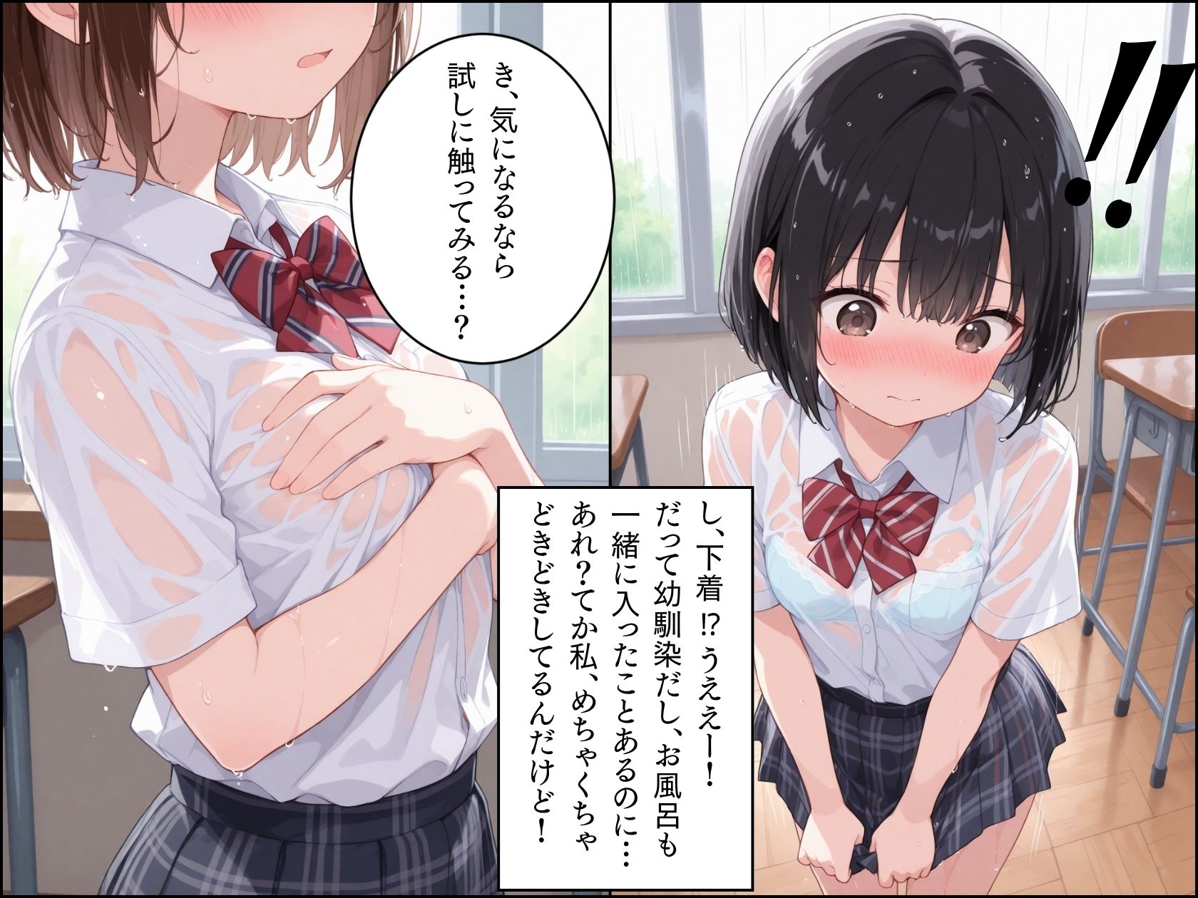 雨宿り。2部活帰りの幼なじみと、二人きりの教室で過ごした話。3