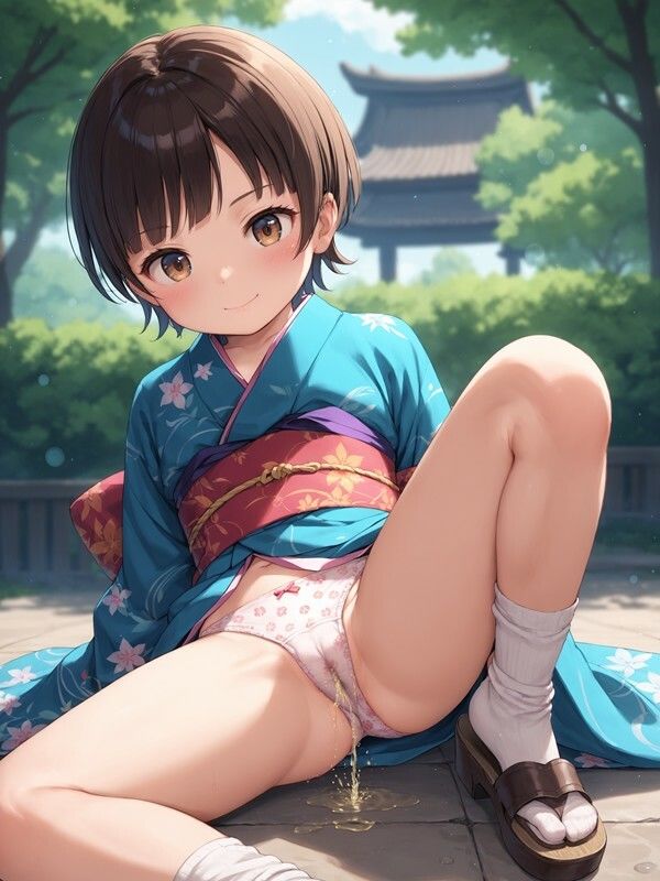 【おしっこxぱんつ#46a】着物っぽいのを着たかわいい女の子がパンツをはいたままおしっこをおもらししている画像集1 画像2