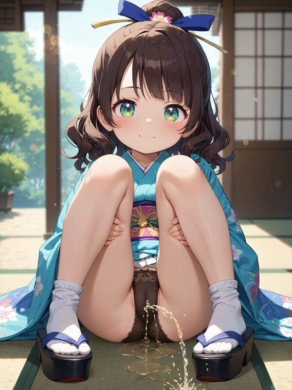 サンプル画像5:【おしっこxぱんつ＃46b】着物っぽいのを着たかわいい女の子がパンツをはいたままおしっこをおもらししている画像集2(えっふぇれ) [d_600453]