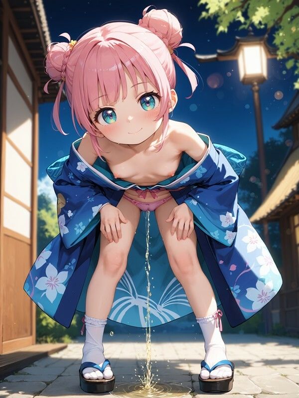 【おしっこxぱんつ#46b】着物っぽいのを着たかわいい女の子がパンツをはいたままおしっこをおもらししている画像集2 画像7